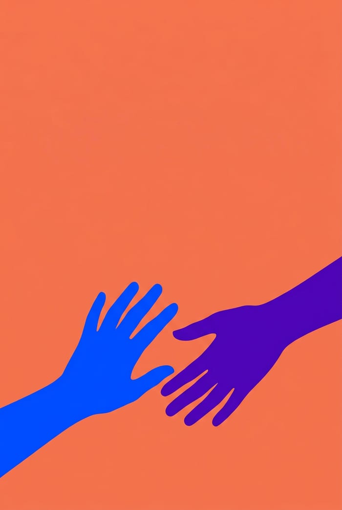 Couverture illustrée d’exemple : deux mains qui se tendent l’une vers l’autre